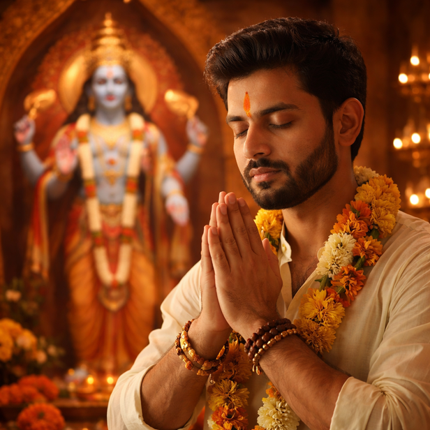 Devotee With Closed Eyes During Prayer