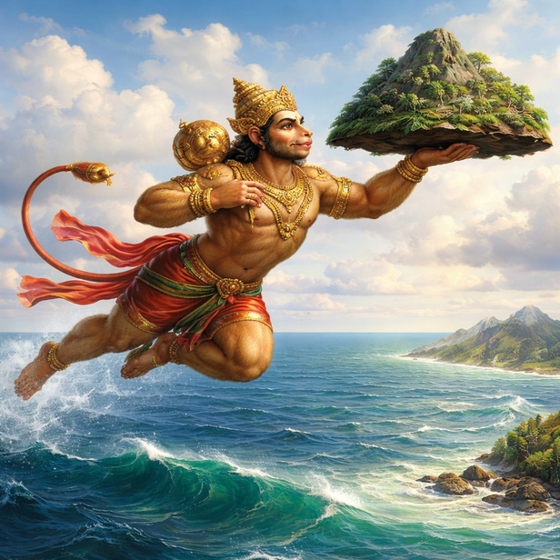 Hanuman Flying Across the Ocean