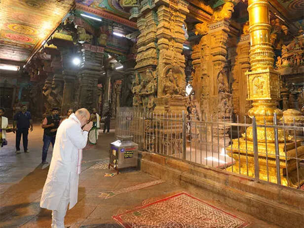 Amit Shah offers puja at Meenakshi Amman Temple in Tamil Nadu's Madurai