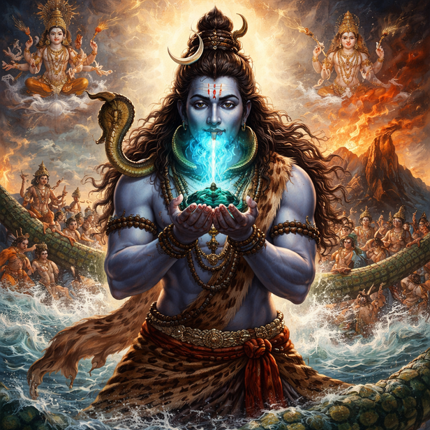 Shiva Holding the Poison During Samudra Manthan
