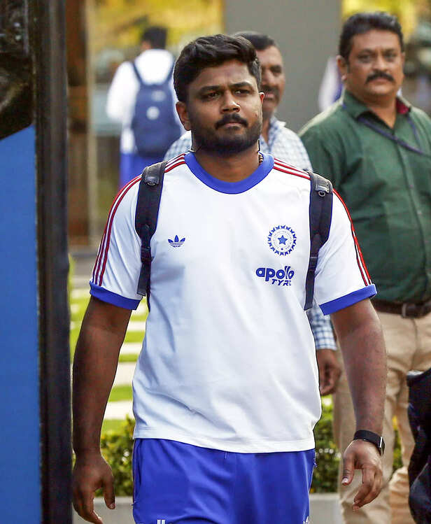 Indian cricket player Sanju Samson arrives at Ahmedabad...