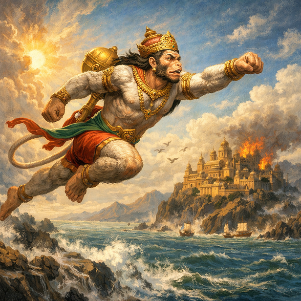 Hanuman Preparing to Cross the Ocean