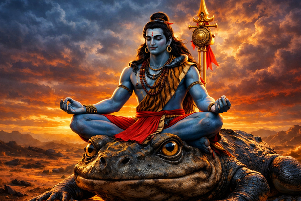 Shiva Temple Rides a Frog,