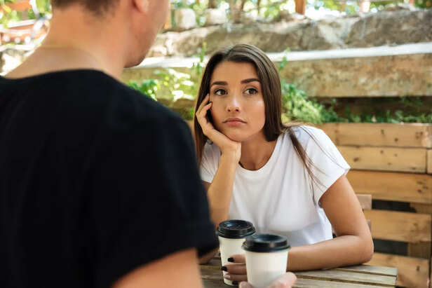 Person looking away nervously while talking