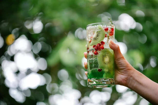 Ayurvedic cooling herbal drink in glass