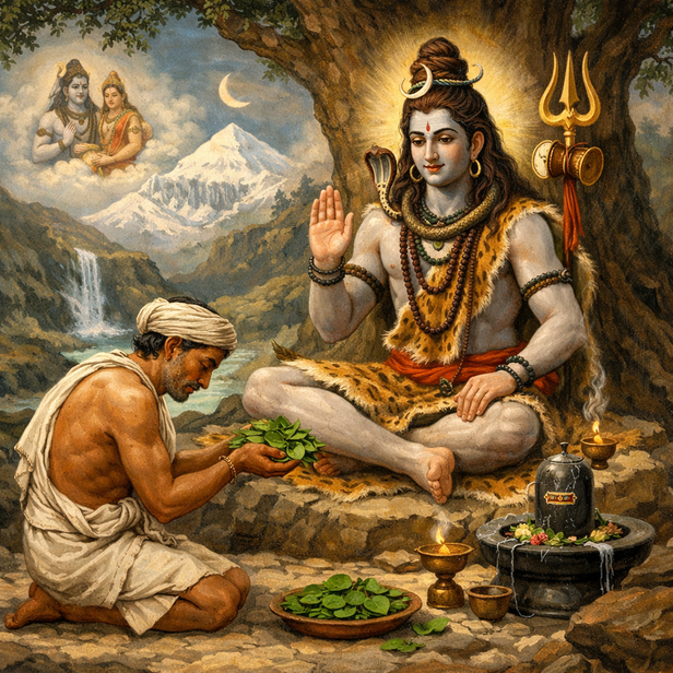 Forest Devotee Offering Bel Leaves