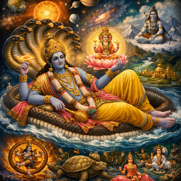Vishnu Sustaining the Cosmos