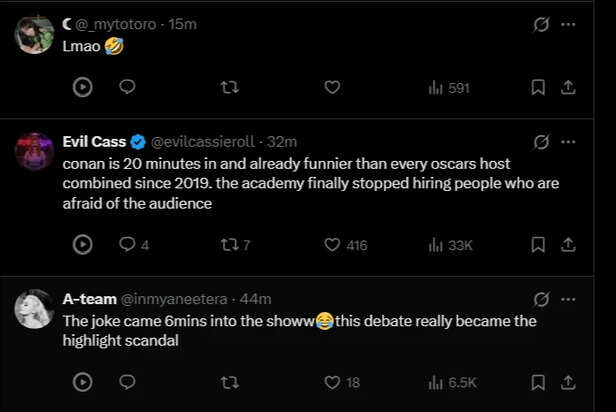 Screenshot taken from X/ Fans praised the timing of the joke and the actor’s reaction