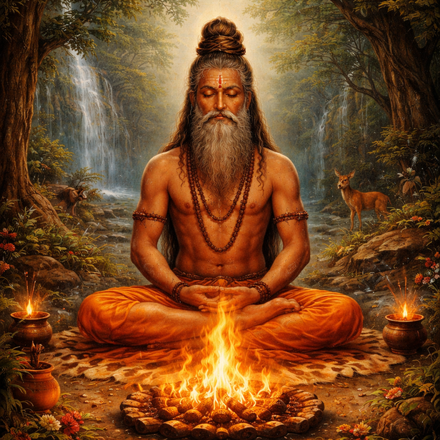 Medhavi Rishi Performing Tapasya