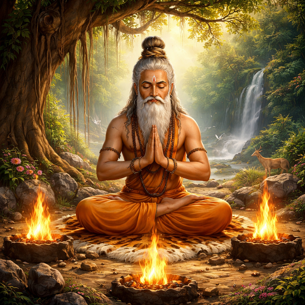 Sage Gautama Performing Penance