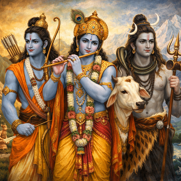 Ram, Krishna, and Shiva