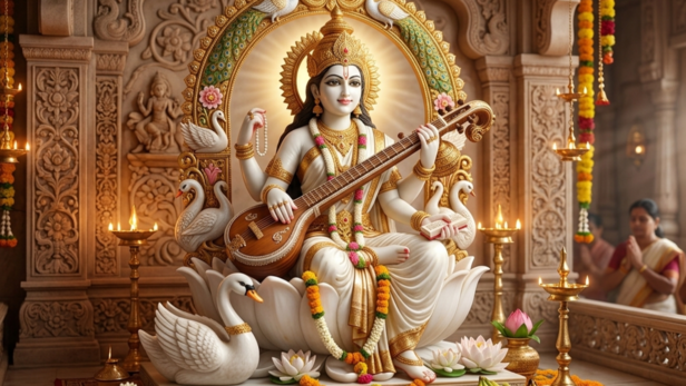 An Idol of Goddess Saraswati (Image Credit: AI)