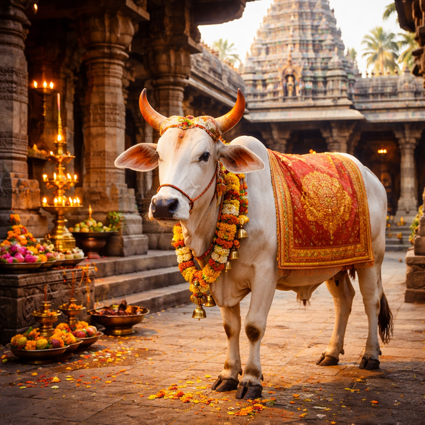 ​Sacred Cow in Temple Premises