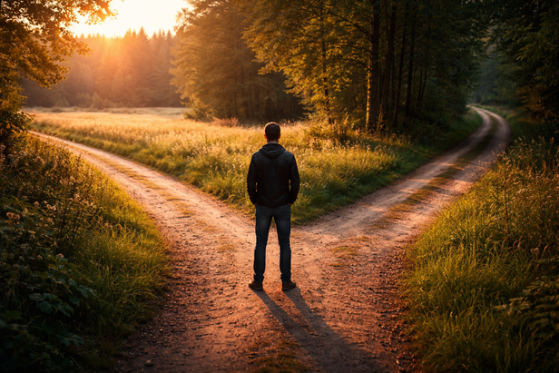 Person at crossroads