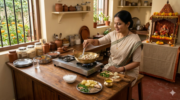 Woman preparing simple vrat food