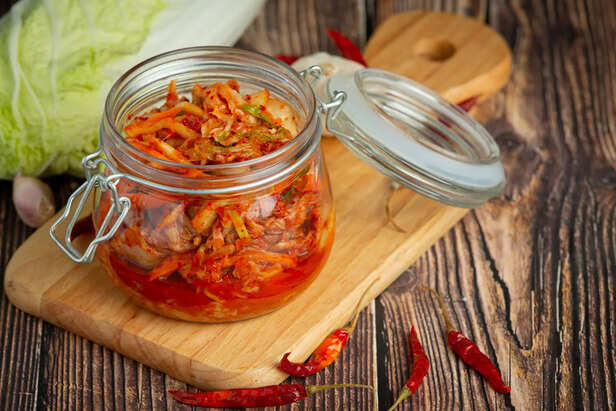 Kimchi in glass jar