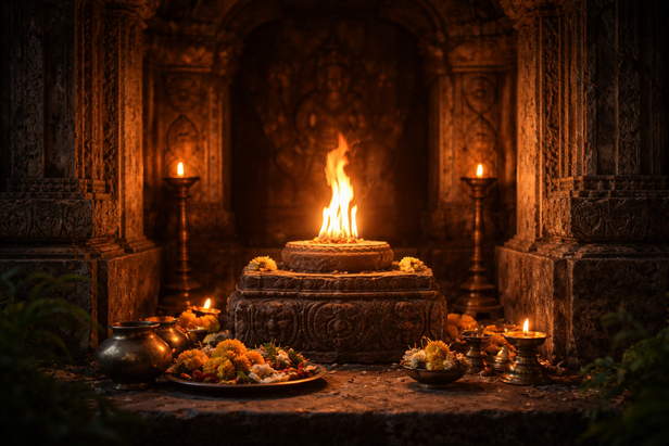 ​Flame Burning Inside Ancient Temple