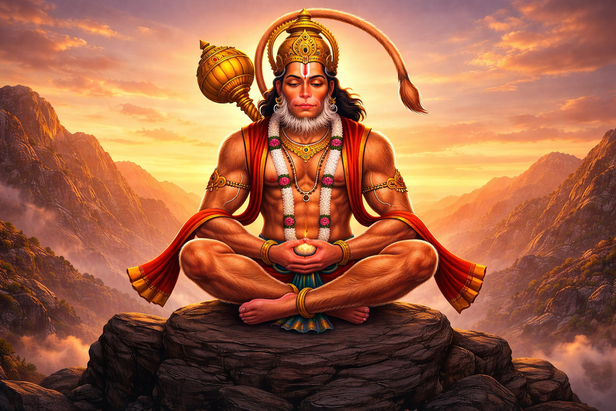 Hanuman bowing before Lord Rama