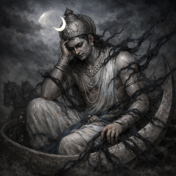 Fading moon in silent sky