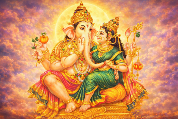 Divine union of Ganesha and consort
