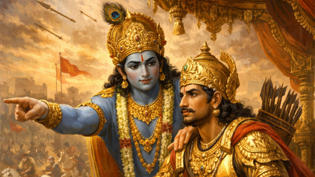Krishna With Arjuna (Image Credit: AI)