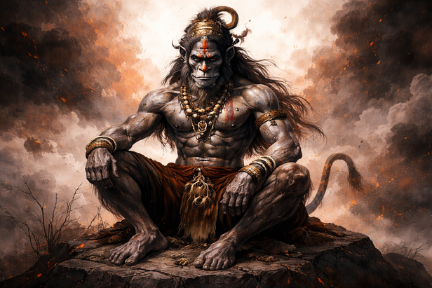 Fierce Lord Hanuman in meditation