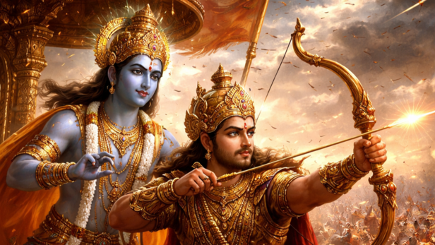 Lord Krishna &amp; Arjuna During Mahabharata War (Image Credit: AI)
