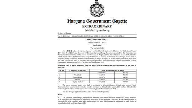 हरियाणा सरकार द्वारा जारी अधिसूचना