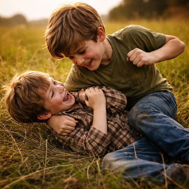 Brothers Fighting in the Field