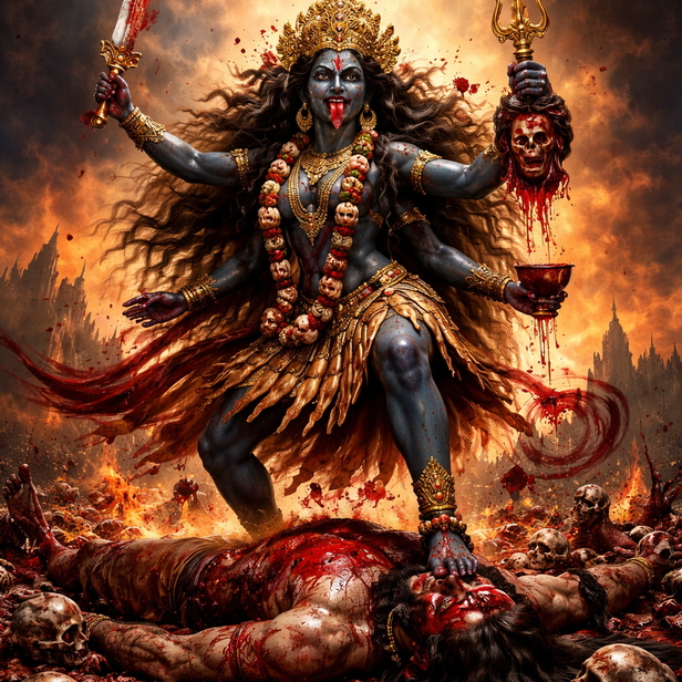 Kali After Defeating Raktabija