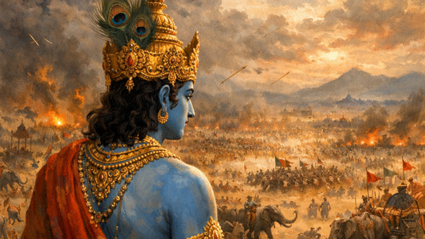 Lord Krishna Observing the Battle (Image Credit: AI)
