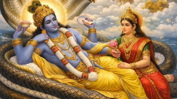 Lord Vishnu at Vaikuntha (Image Credit: AI)