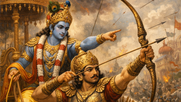 Lord Krishna With Arjuna (Image Credit: AI)