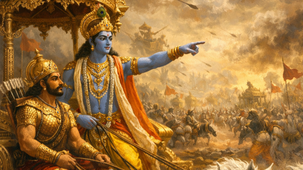 Lord Krishna Guiding Arjuna (Image Credit: AI)