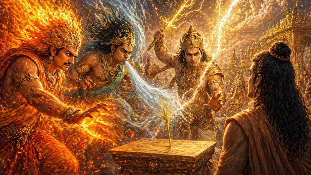 Agni, Vayu, and Indra Trying Their Power