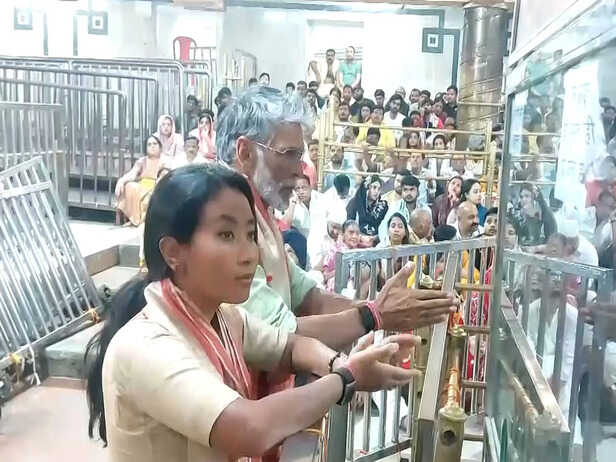 Milind Soman, Ankita Konwar offer prayers at Mahakaleshwar Temple in Ujjain