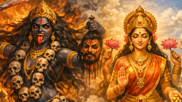 Kali Maa and Lakshmi Devi (Image Credit: AI)