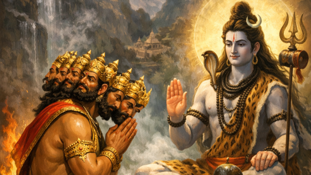Ravana Praying to Lord Shiva (Image Credit: AI)