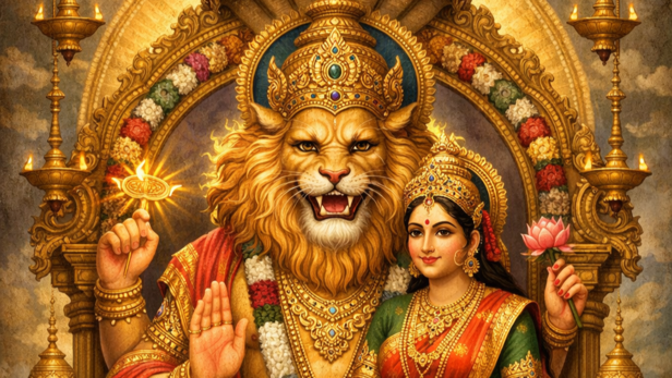 Lord Narasimha With Lakshmi Devi (Image Credit: AI)
