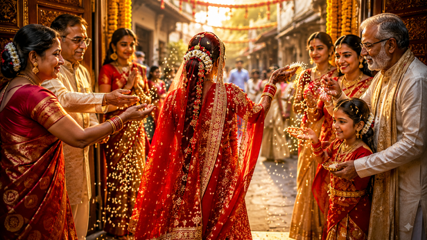 Hindu Brides Throw Rice