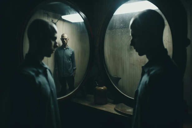 Person Looking Into a Distorted Mirror