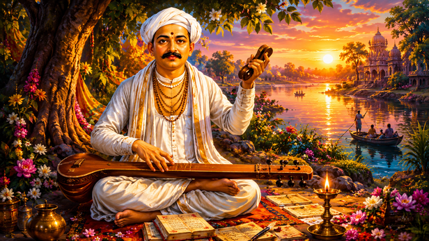 Poet Vidyapati Writing Devotional Poetry