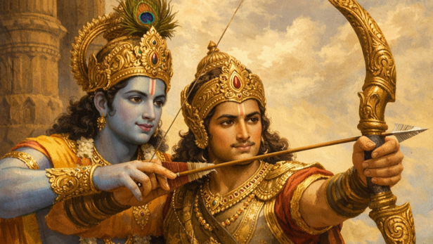 Lord Krishna Guiding Arjuna (Image Credit: AI)