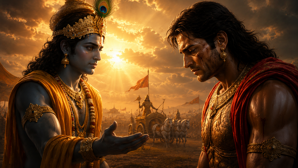 Lord Krishna &amp; Karna (Image Credit: AI)