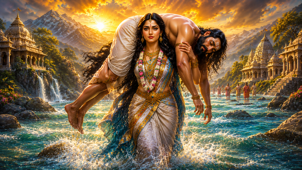 Varuni Carrying Her Husband for Pilgrimage