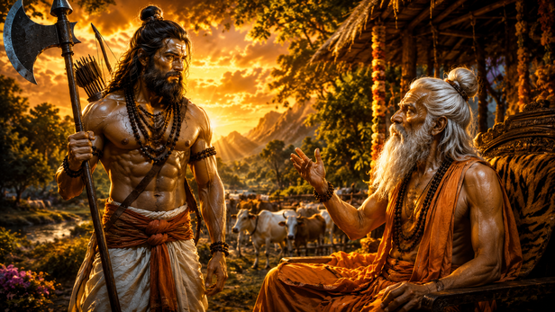 Parashurama Standing Before Sage Jamadagni