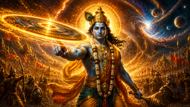 Krishna guiding Arjuna on the battlefield