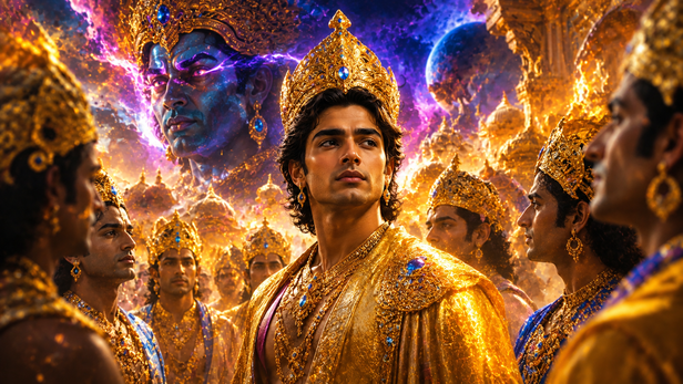 Rahu disguising himself among the devas