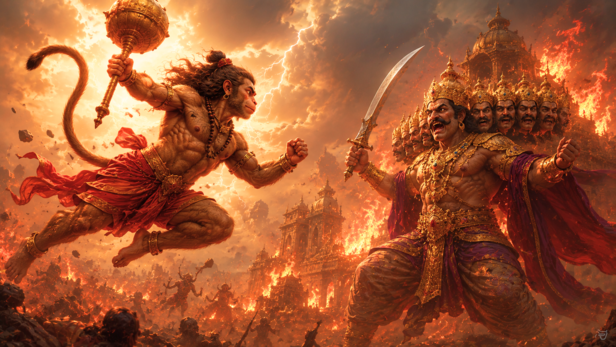 Lord Hanuman and Ravana (Image Credit: AI)