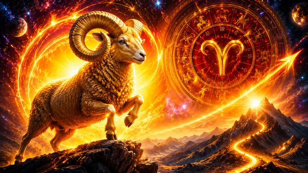 Confident Aries symbol with rising sunlight